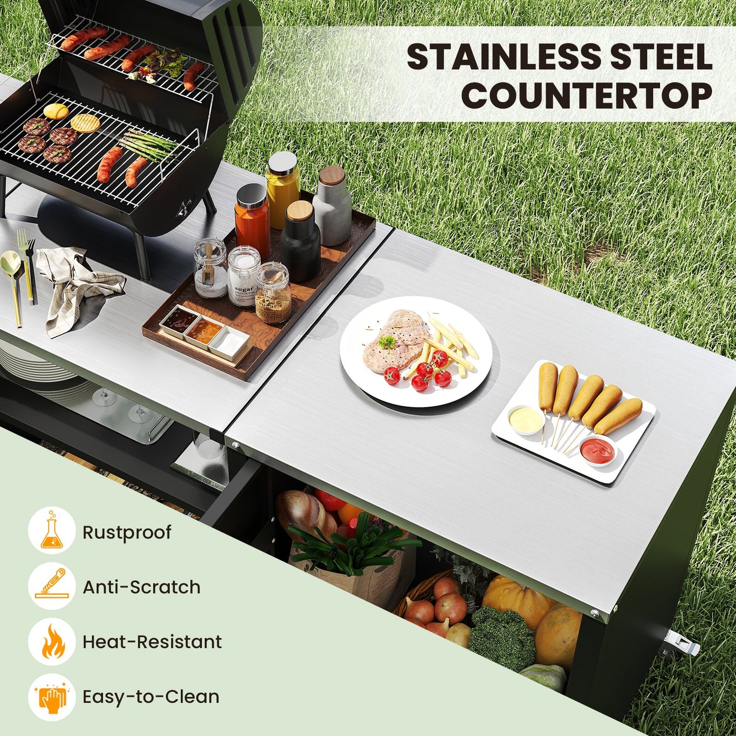 Outdoor Heavy Duty Metal Grill Cart & Table with Sink and Drainage