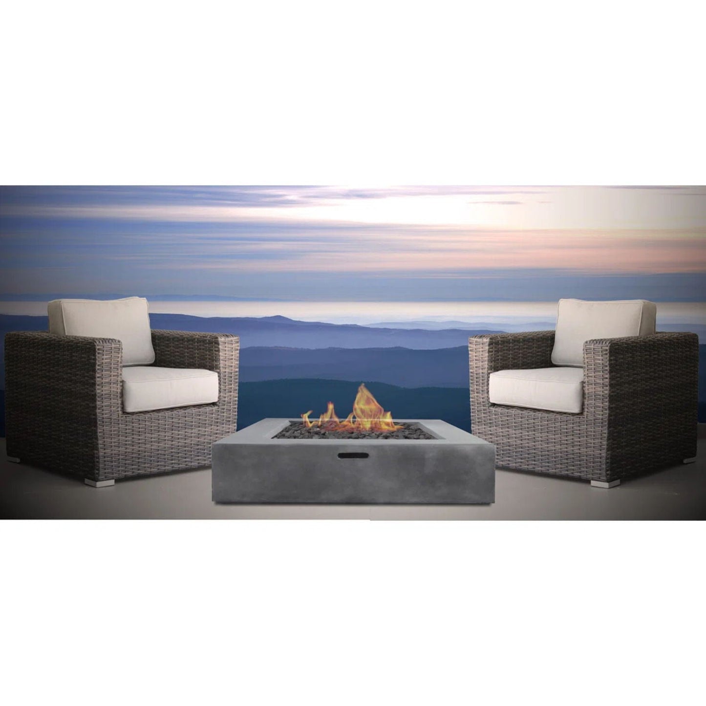 3 Piece Patio Rattan Furniture Set With Cushions & Fire Pit 