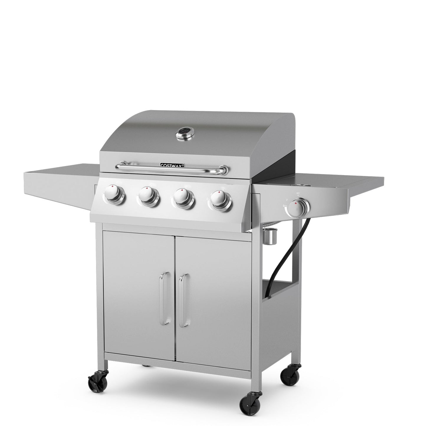 50000BTU 5-Burner Propane Gas Grill with Side Burner and 2 Prep Tables