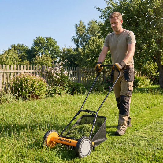 16 Inch Push Lawn Mower with 5 Steel Blades and Grass Catcher Bag Backyard Radiance