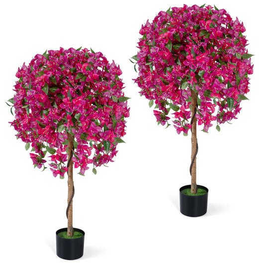 2 Pack Artificial Azalea Trees Faux Floral Plants with Vivid Blooming Flowers Backyard Radiance