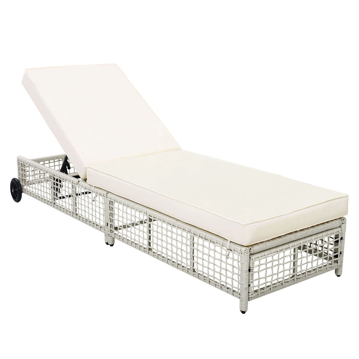 Outdoor Lounge Chair With 5 Position Backrest With Cushion And Wheels Backyard Radiance
