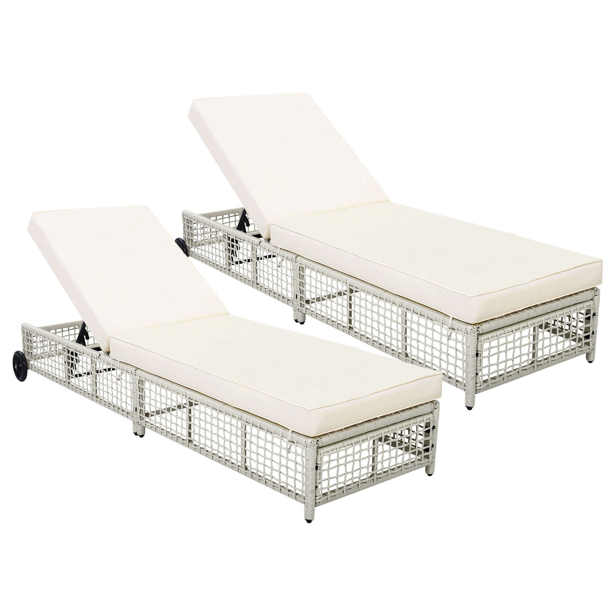 Outdoor Lounge Chair With 5 Position Backrest With Cushion And Wheels Backyard Radiance