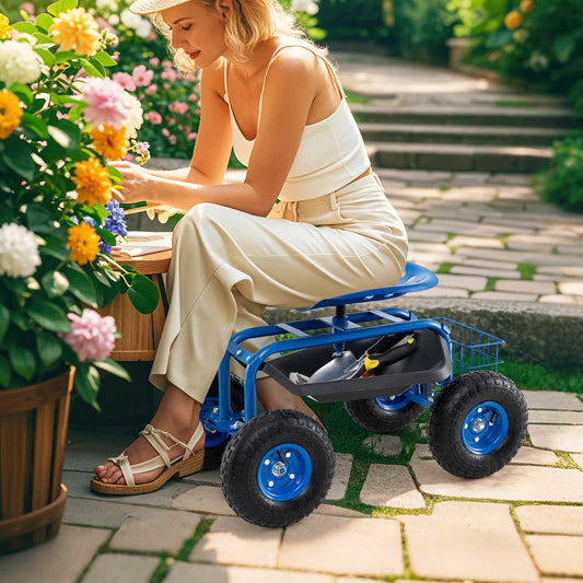 4-Wheel Rolling Garden Cart Work Seat Backyard Radiance