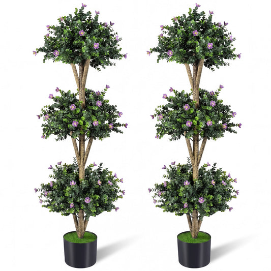 51" Artificial Triple Ball Boxwood Topiary Tree with 59 Blossoms Set of 2 Backyard Radiance