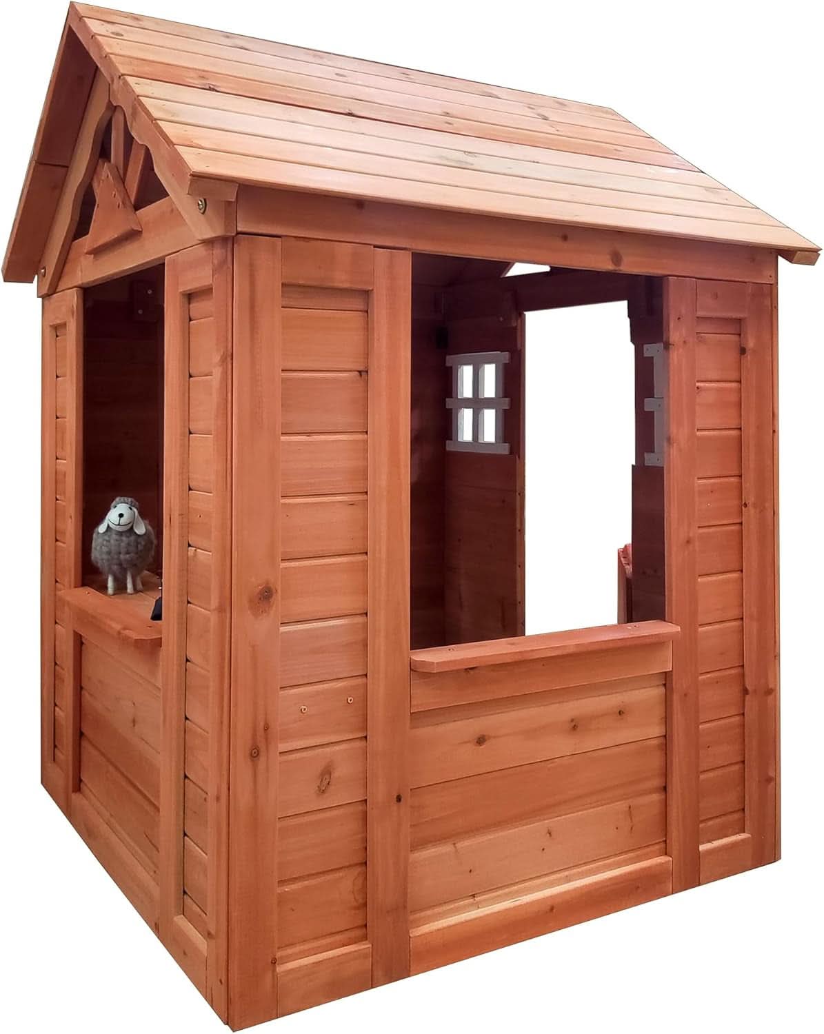 Wooden Outdoor Playhouse With Two Windows & Flowerpot