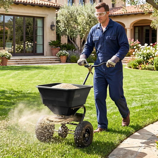 Walk-Behind Broadcast Spreader 66 LBS with 13" Tires Backyard Radiance