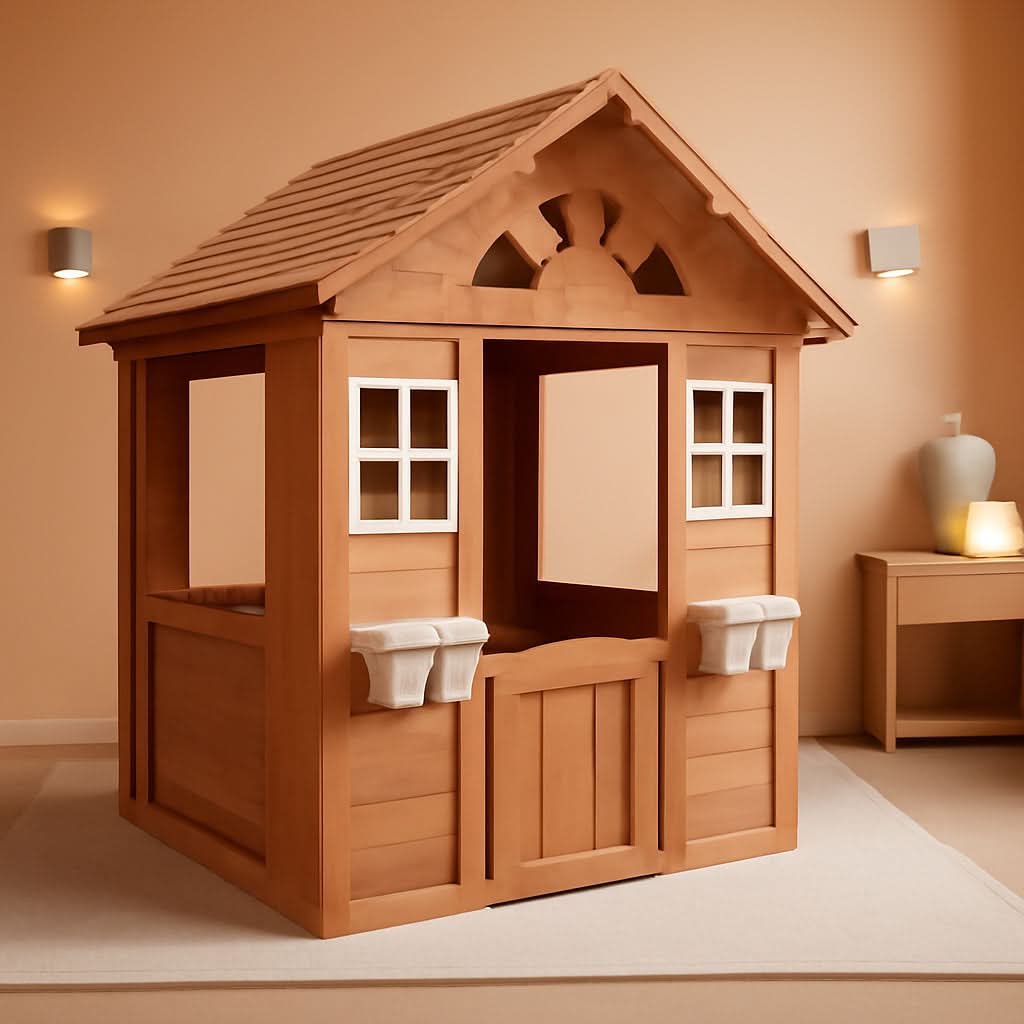 Wooden Outdoor Playhouse With Two Windows & Flowerpot