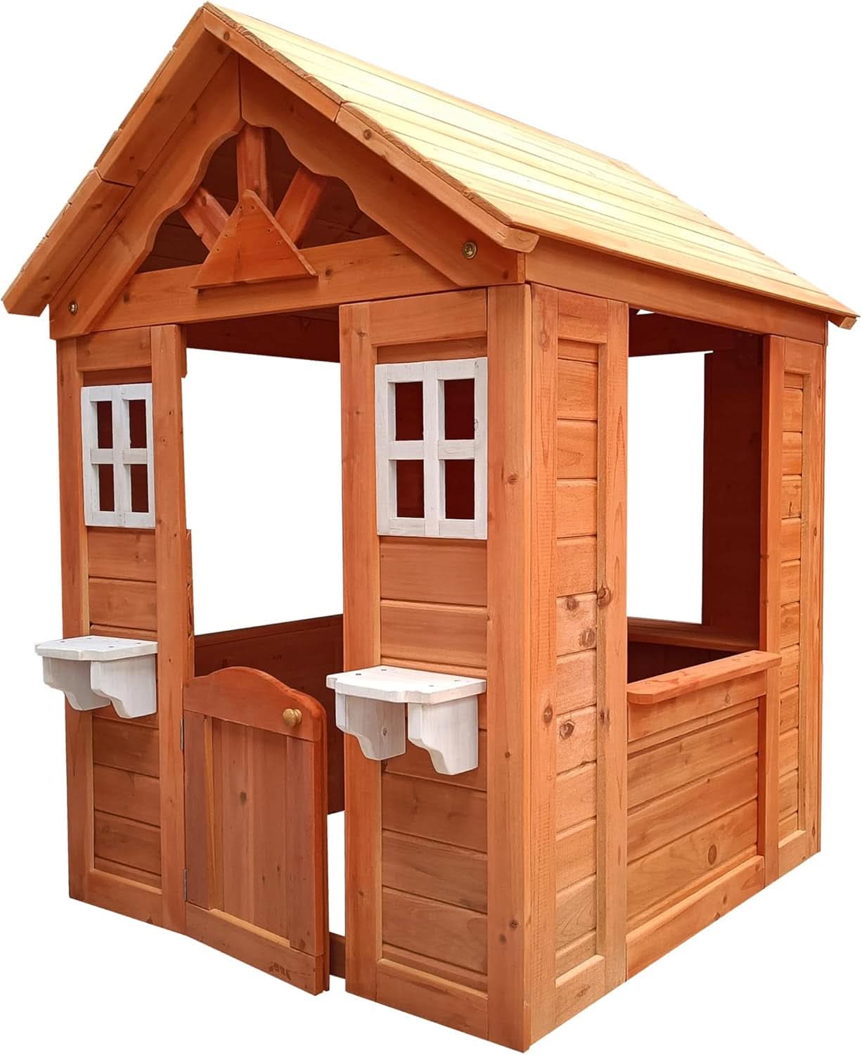 Wooden Outdoor Playhouse With Two Windows & Flowerpot