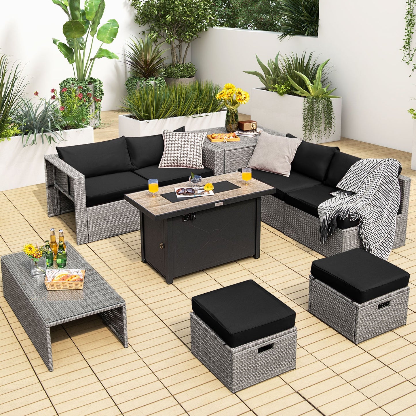 9 Piece Patio Furniture Set with 42" Fire Pit