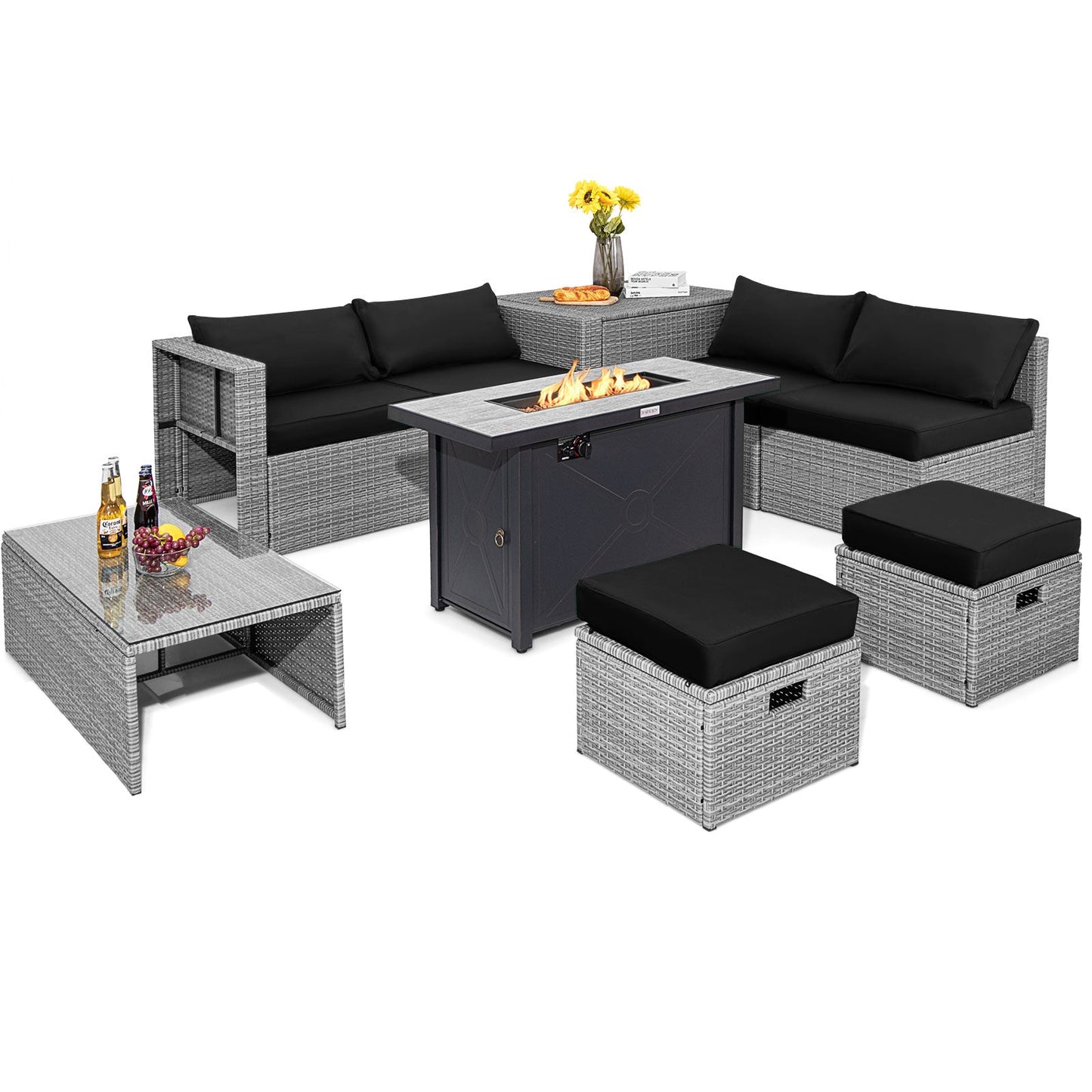 9 Piece Patio Furniture Set with 42" Fire Pit