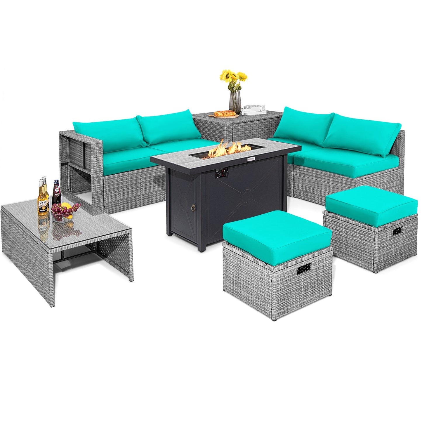 9 Piece Patio Furniture Set with 42" Fire Pit