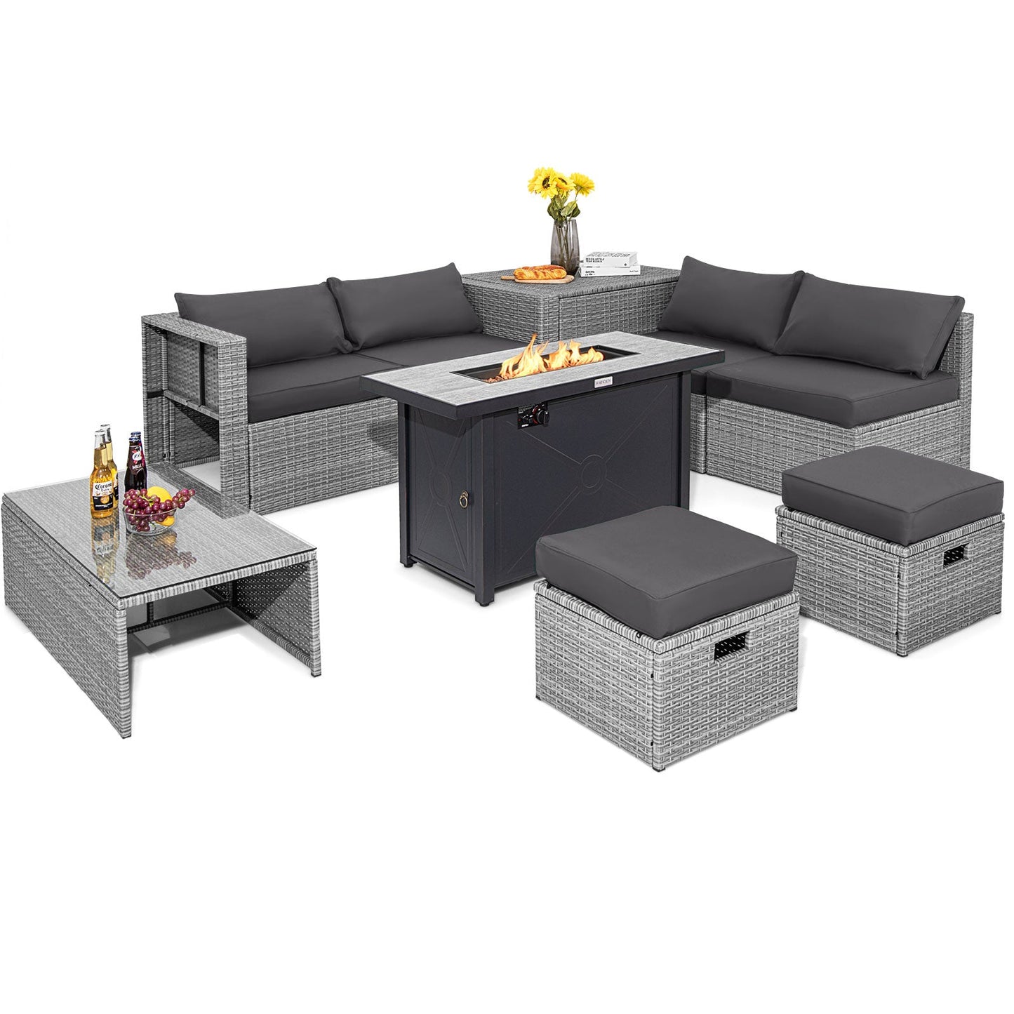 9 Piece Patio Furniture Set with 42" Fire Pit