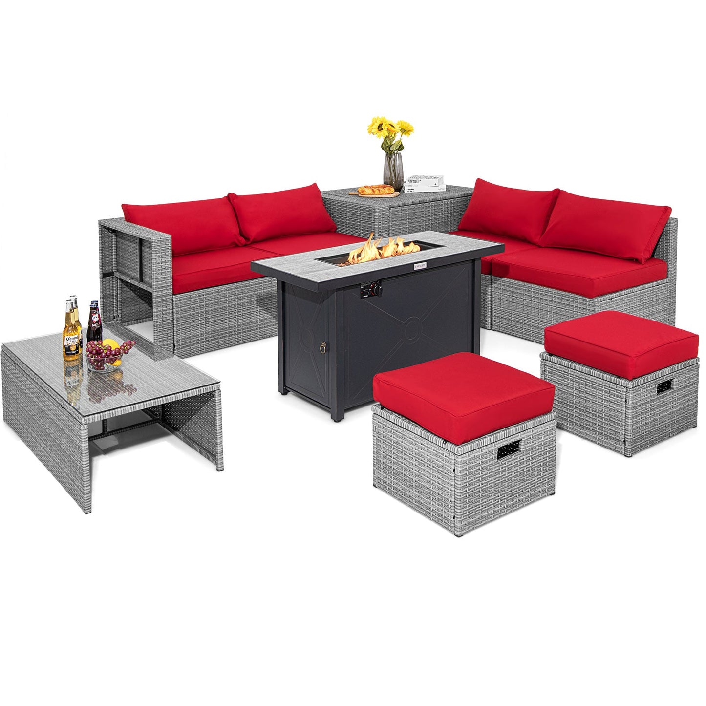 9 Piece Patio Furniture Set with 42" Fire Pit