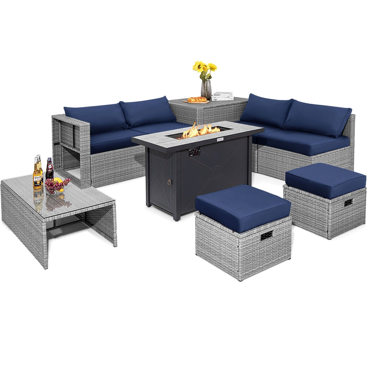 9 Piece Patio Furniture Set with 42" Fire Pit