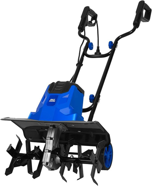 BILT HARD 14-Amp 18-Inch Electric Tiller Cultivator, 8'' Tilling Depth Corded Garden Rototiller, 6 Steel Front Tines Roto Tillers with Adjustable Wheels & Foldable Handle for Garden Lawn Soil Digging Backyard Radiance