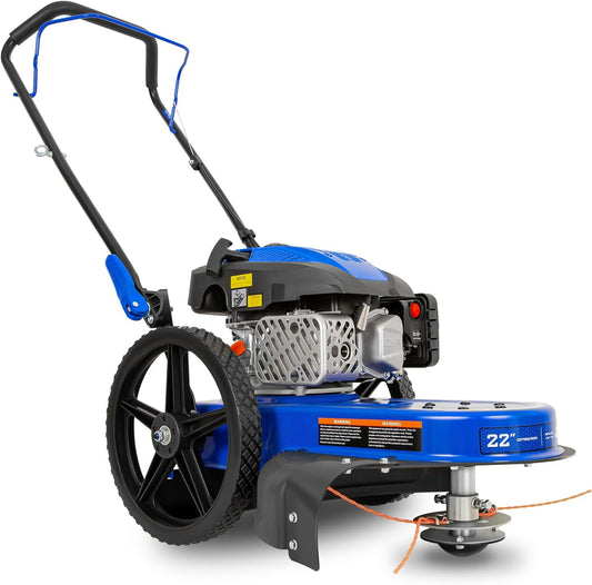 BILT HARD Walk Behind String Trimmer, 170cc 4-Cycle Gas Brush Hog Mower, 22 Inch Cutting Diameter, Push Weed Eater with 14 Inch Flat Free Wheels, Brush Cutter for Farm, Lawn, Yard Backyard Radiance