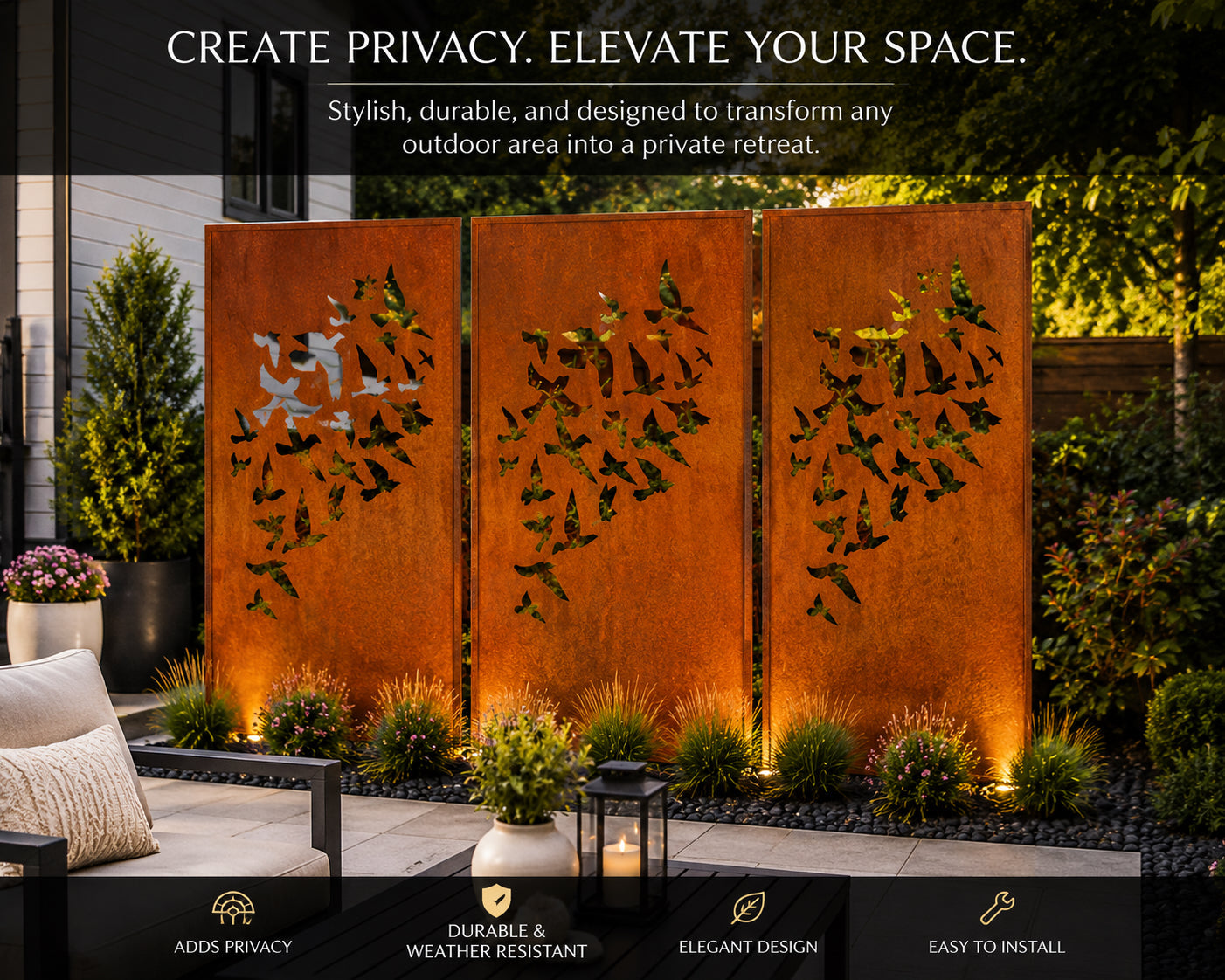 Outdoor Screen Panels or Large Metal Wall Art (46" Inch)