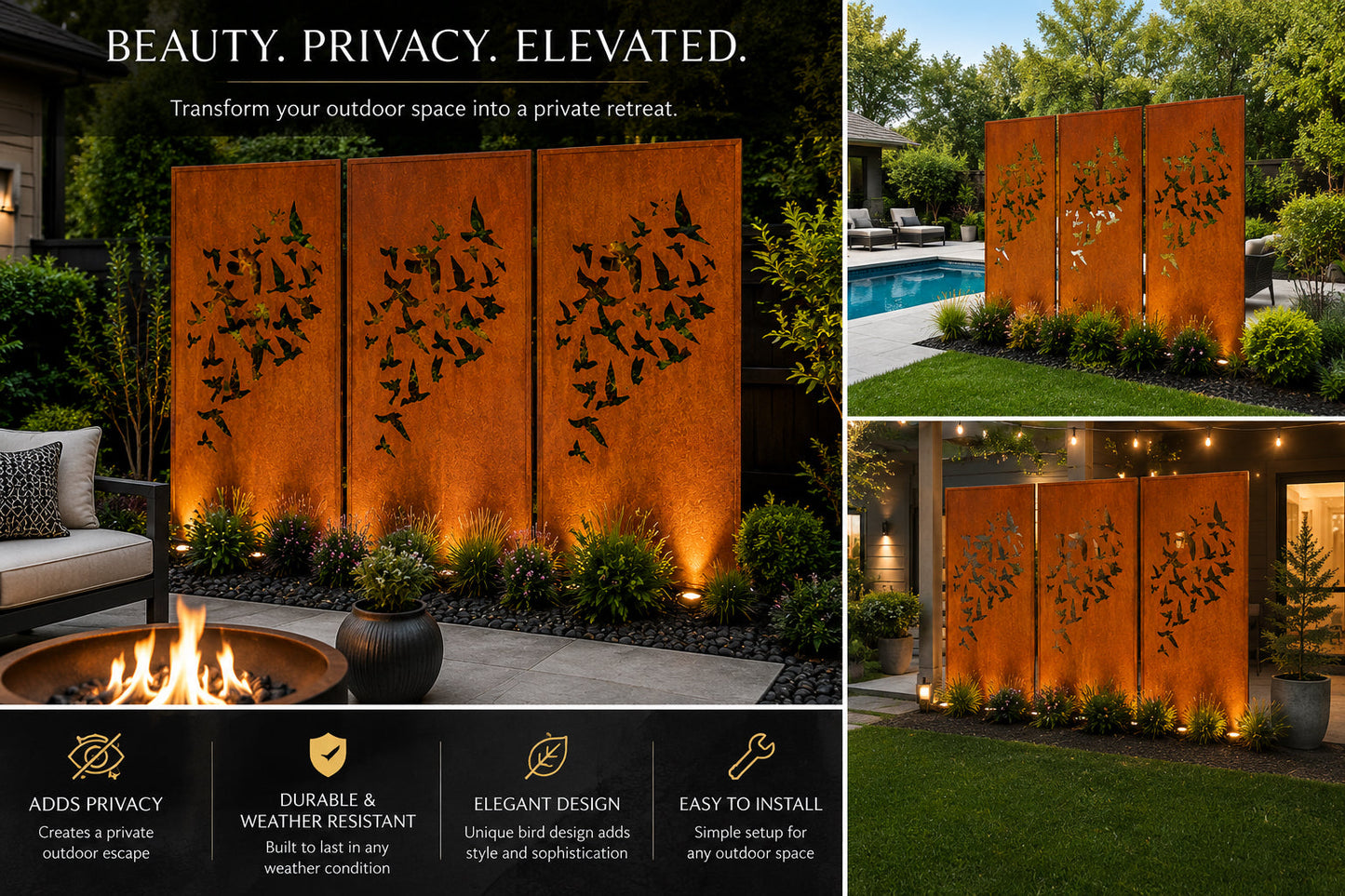 Outdoor Screen Panels or Large Metal Wall Art (46" Inch)