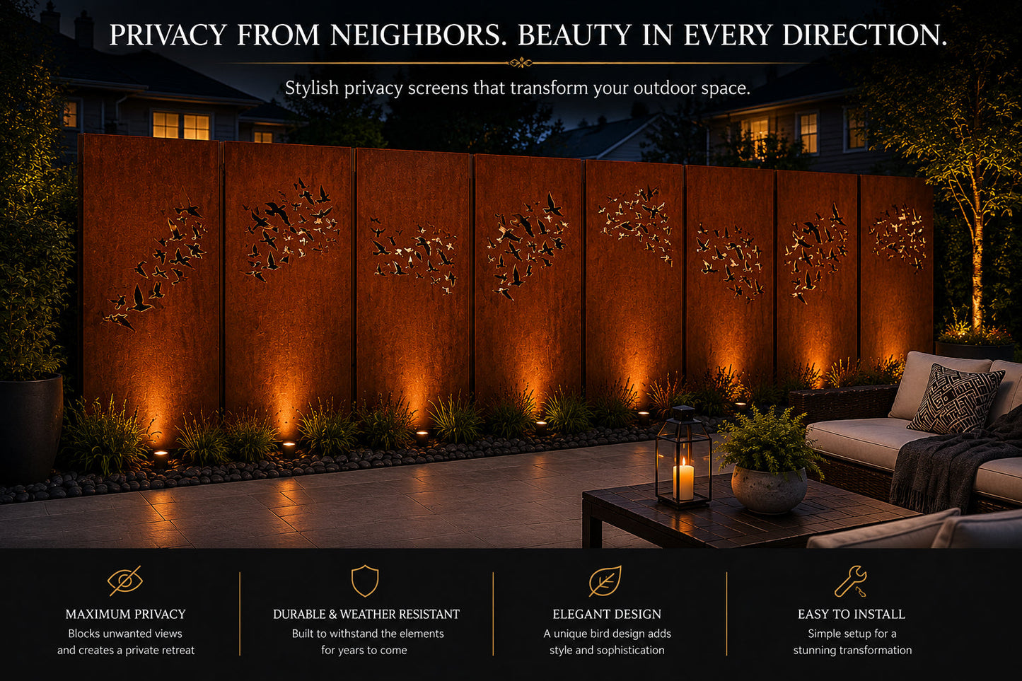Outdoor Screen Panels or Large Metal Wall Art (46" Inch)