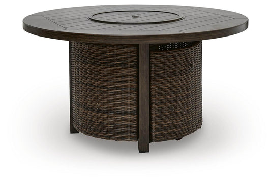 Monterey Point - Round Fire Pit Table - Dark Brown Backyard Radiance