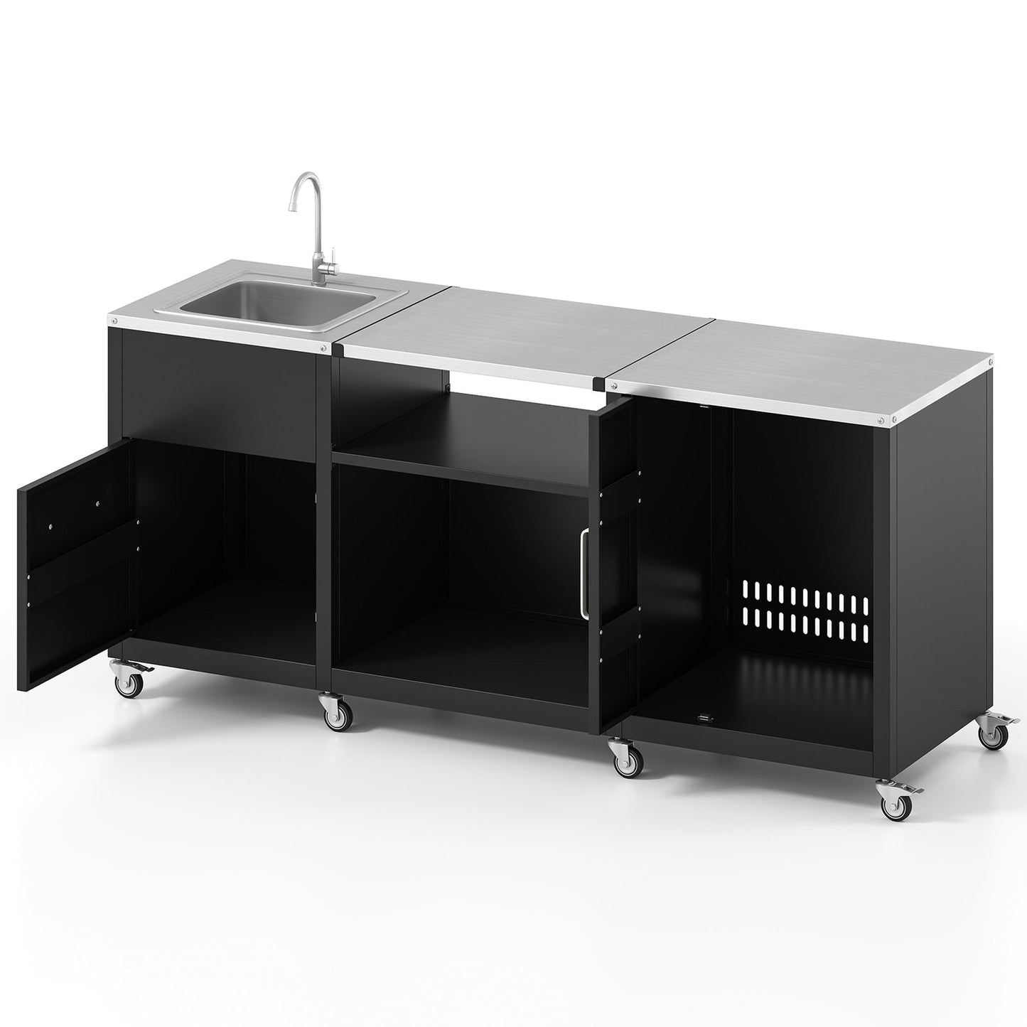 Outdoor Heavy Duty Metal Grill Cart & Table with Sink and Drainage