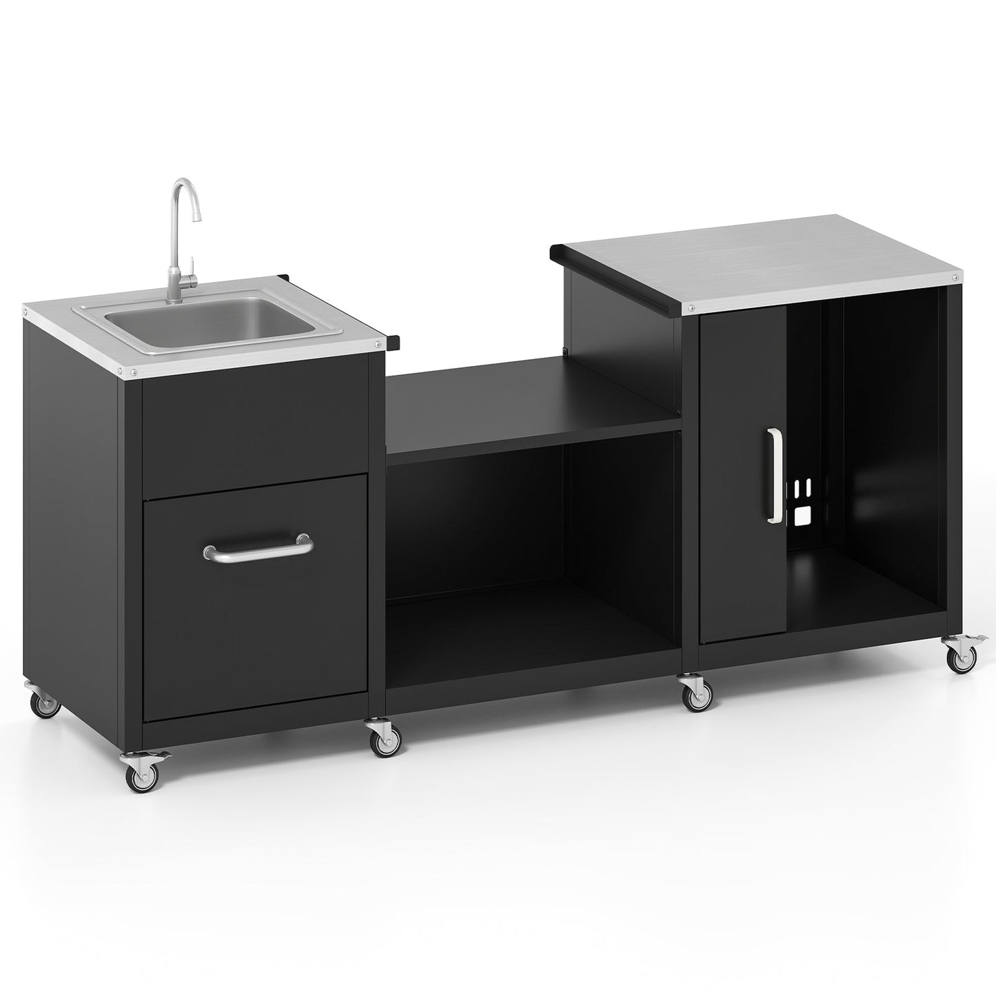 Outdoor Heavy Duty Metal Grill Cart & Table with Sink and Drainage