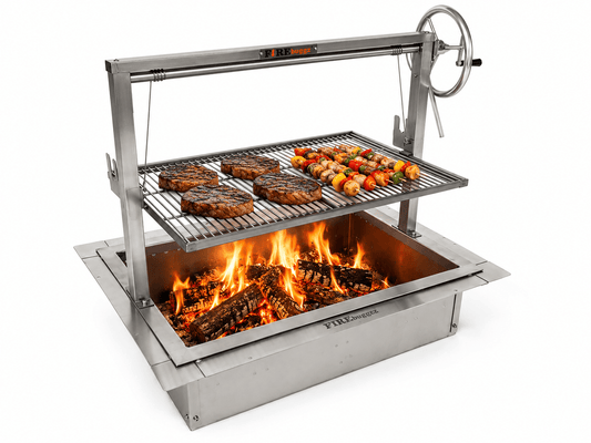 Stainless Steel Santa Maria Drop In Grill with Rectangle Fire Box Insert with Rotisserie Brackets 24x36 Backyard Radiance