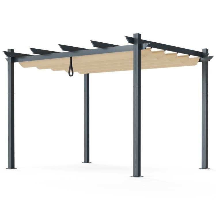 Modern 10 x 12 Ft Outdoor Pergola with Retractable Canopy