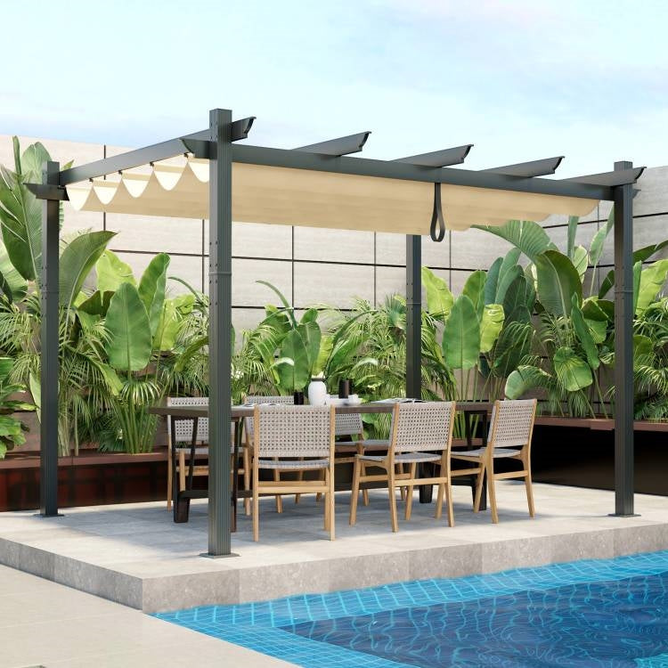 10 x 12 Ft Outdoor Pergola with Retractable Canopy