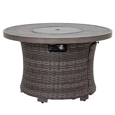 Tenaya Round Wicker FirePit Table with Metal Cover Backyard Radiance