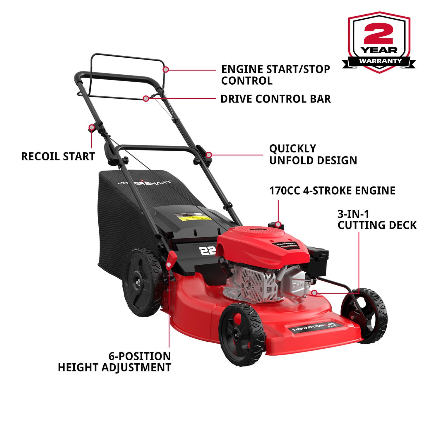 22" Gas Self-Propelled 3-in-1 Lawn Mower V8622S