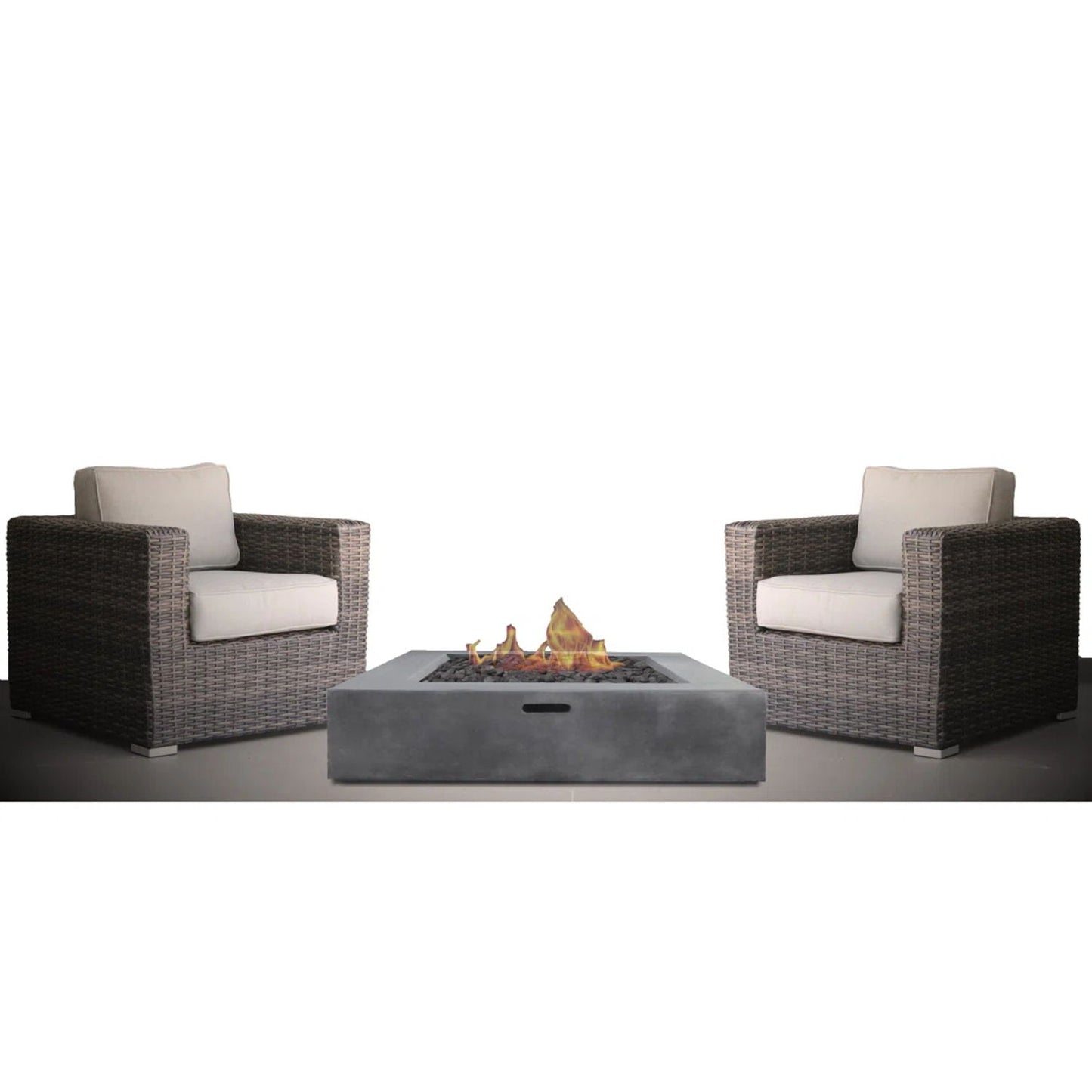 3 Piece Patio Rattan Furniture Set With Cushions &amp; Fire Pit&nbsp;