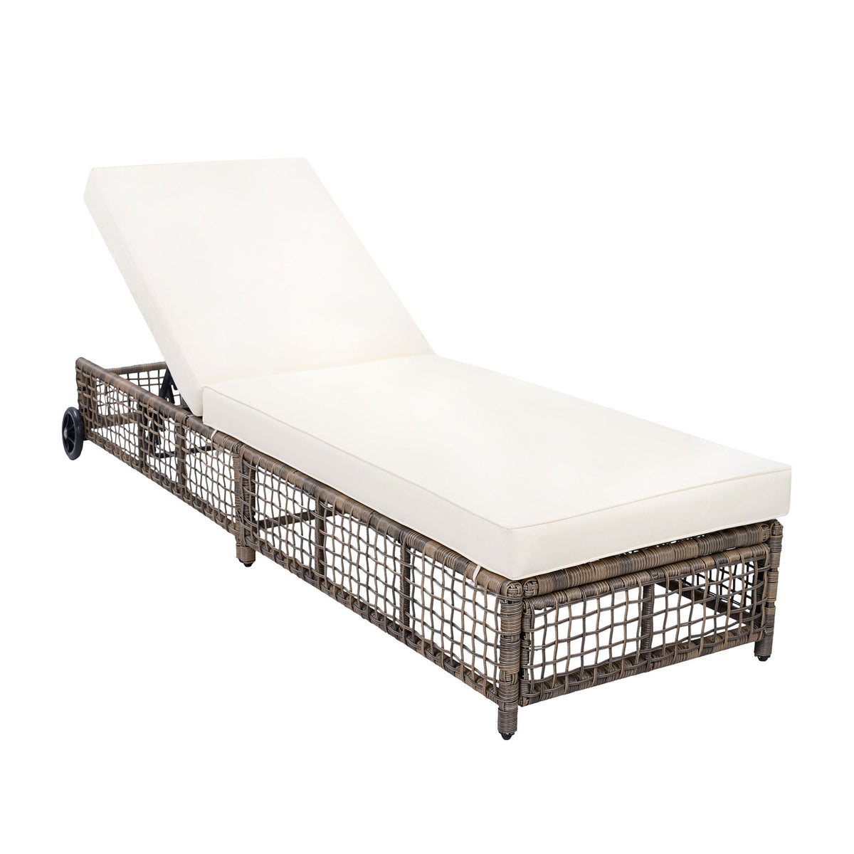 Outdoor Lounge Chair With 5 Position Backrest With Cushion And Wheels Backyard Radiance