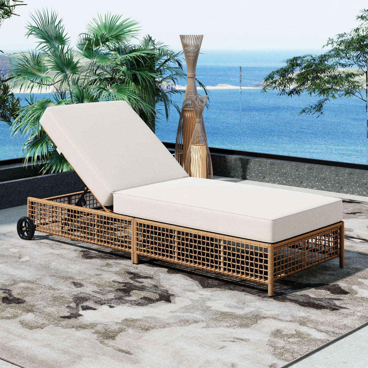 Outdoor Lounge Chair With 5 Position Backrest With Cushion And Wheels Backyard Radiance